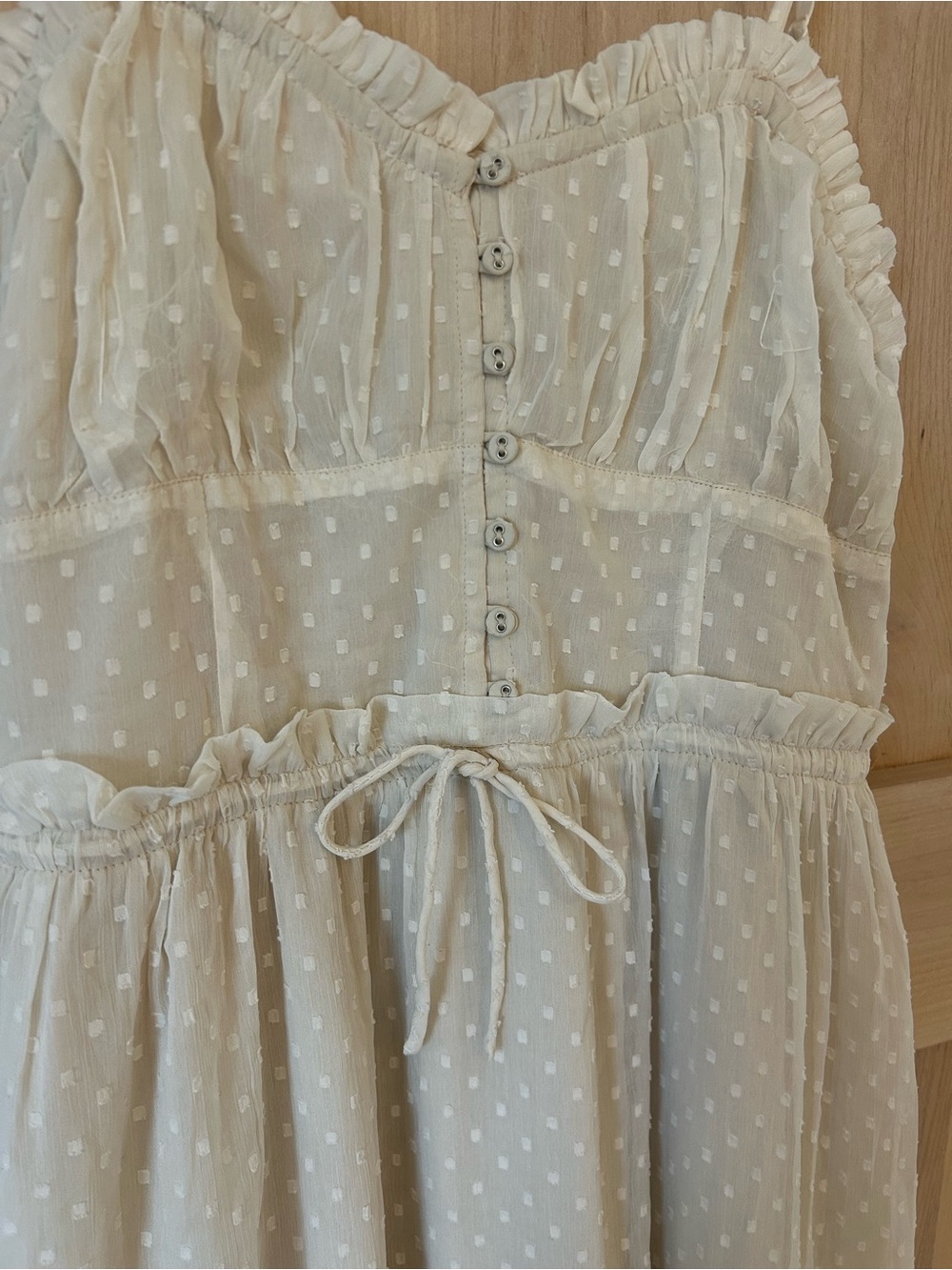 Patrons of Peace Cream boho Swiss Dot corset style Spaghetti-Strap Maxi Dress L - Picture 7 of 8